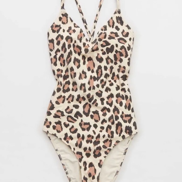 Aerie Buzzed Terry Leopard Strappy Back One Piece Swimsuit
 NWT - Picture 1 of 4